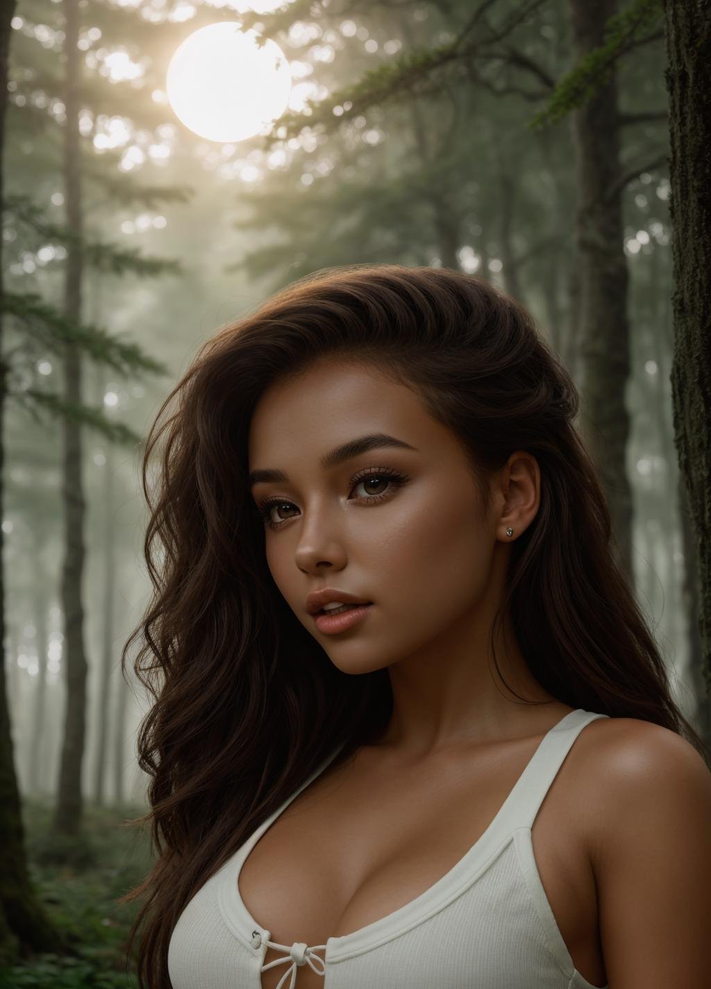 <lora:@liya_Ki$$_64:0.7>@liya ki$$, mythical forest, fog, moonlight,  cute girl,  glamorous hair, supermodel, big anime style eyes, beautiful expressive eyes, detailed eyes, perfection, lavish Irish countryside, perfect, hyper detailed, amazing background, highly defined details 32k UHD, lifelike photo, realistic, sunlight, beautiful composition, sharp focus, high detailed face, smooth, symmetry, photorealistic, dramatic lighting, cinematic scene, highly detailed, elegant, epic wide shot, intricate, dynamic lighting, vivid colors