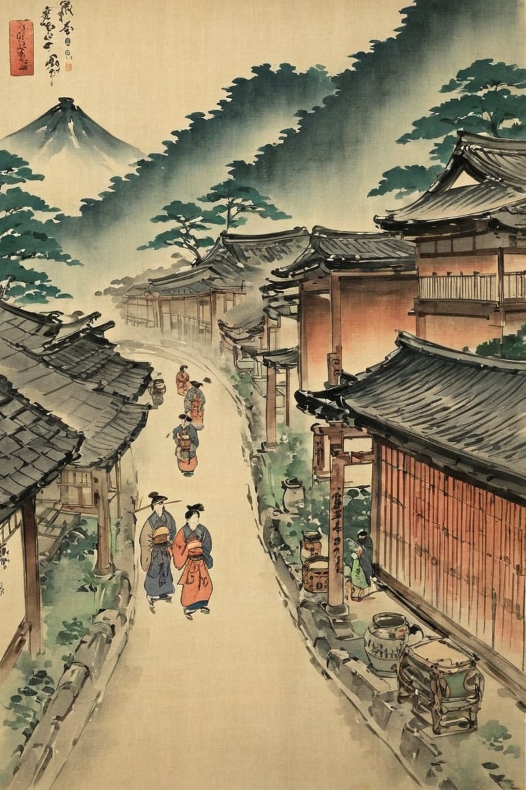 A Traditional Japanese Art, village, painting