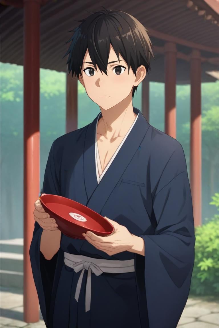 score_9, score_8_up, score_7_up, source_anime, semi-realistic, , , depth of field, 1boy, solo, male focus, <lora:kazuto_kirigaya_pony:0.92>, kazuto_kirigaya, , , japanese costume, The Shrine of the Lost, Hands holding an object delicately, showing care, <lora:sdxl_lightning_8step_lora:1>