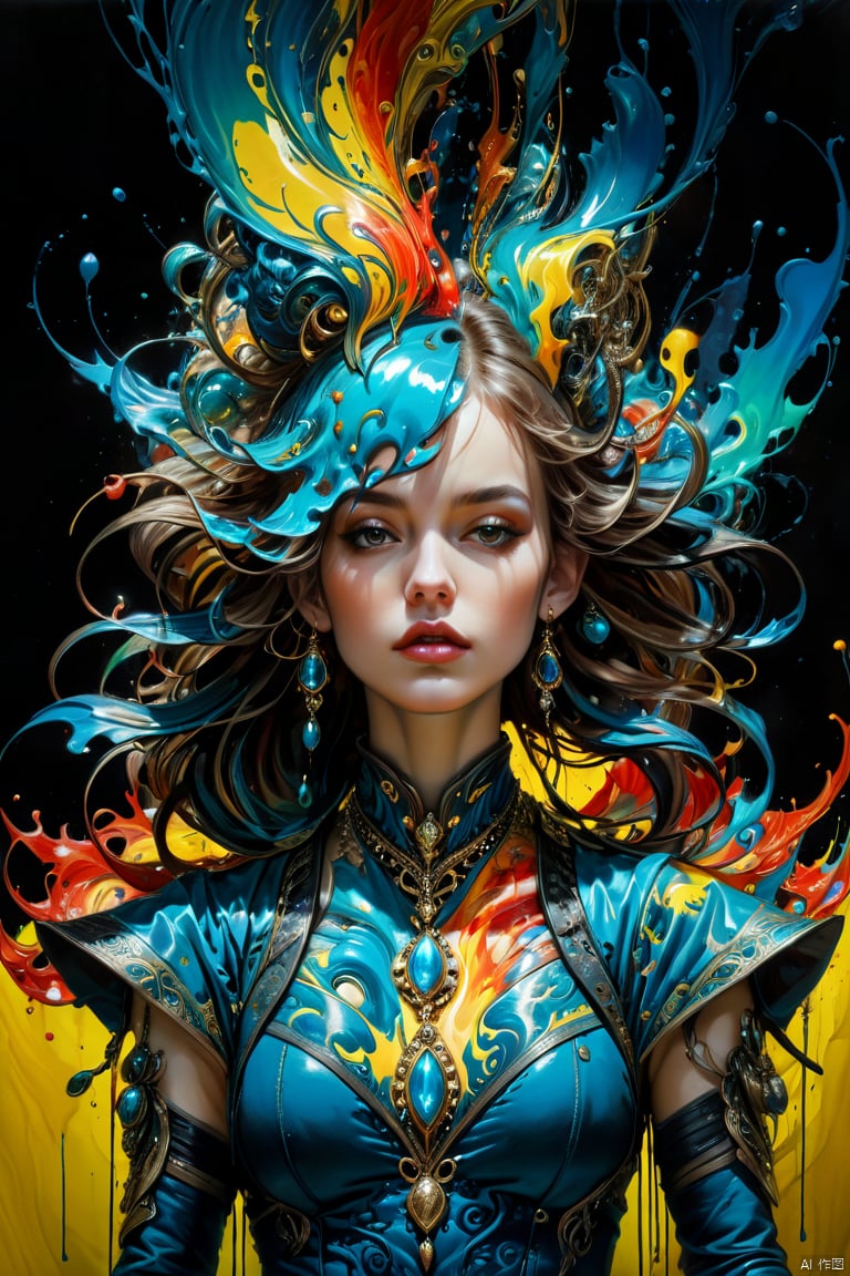 a girl, ((heavy metal)),colorful ink flow, 64k resolution photorealistic masterpiece:by aaron horkey and jeremy mann:intricately detailed fluid gauche painting,by jean baptiste mongue, acrylic: watercolor art, professional photography, dynamic lighting, volumetric lighting maximalist photoillustration:by marton bobzert,8k resolution concept art intricately detailed, complex, elegant, majestic, ecstacy, fantastical,