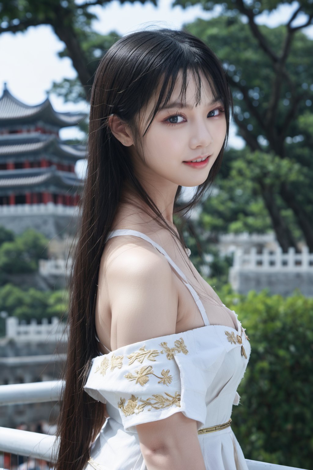 (1girl, medium breast, Ancient Chinese empress, alluring smile, looking_at_viewer, beautiful small hands, sexy, skimpy, photo of perfecteyes eyes, sexy pose), masterpiece, UHD, realism, realistic, depth of field, wide view, raytraced, full length body, mystical, luminous, high resolution, sharp details, translucent, beautiful, stunning, a mythical being exuding energy, textures, breathtaking beauty, pure perfection, with a divine presence, unforgettable, and impressive.,sexycaicai38730