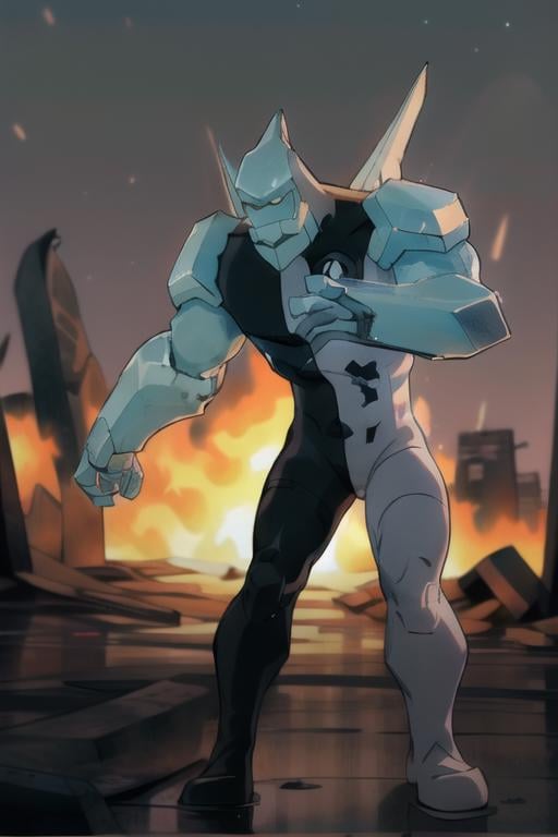 <lora:ben10 diamondhead-05:1> diamondhead, action scene, action pose, amazing lighting, water, destroyed city, dark sky, detailed background, masterpiece, best quality