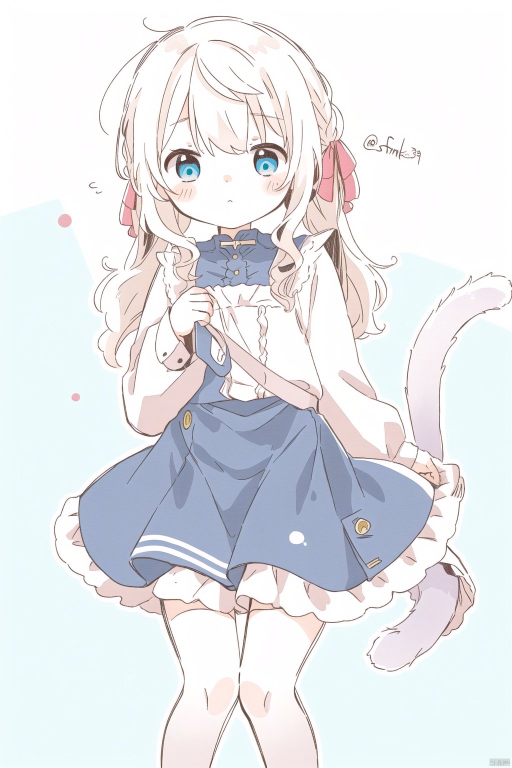 sa-fu \(sfmk39\),1girl,loli,solo,catgirl,white hair,blue eyes,cat tail