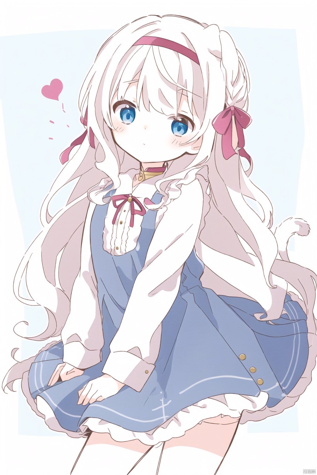  sa-fu \(sfmk39\),1girl,loli,solo,catgirl,white hair,blue eyes,cat tail