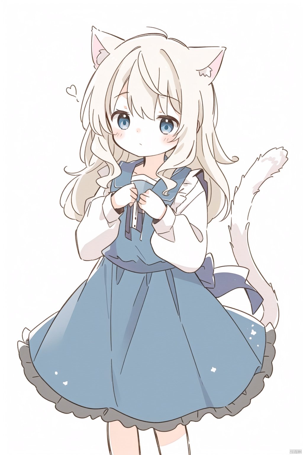  sa-fu \(sfmk39\),1girl,loli,solo,catgirl,white hair,blue eyes,cat tail