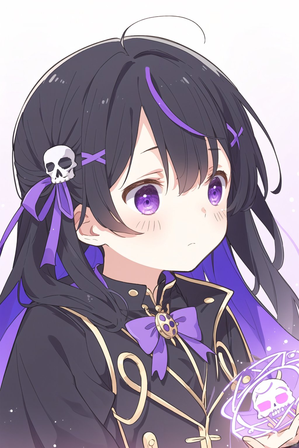  sa-fu \(sfmk39\),purple_eyes,😶((looking to the side , expressionless eyes, cute_face,kawaii,upper body,delicate face,kawaii,cute face,black jacket,black cape))kawaii,boy,purple gloves,skull,(Delicate face,black jacket,medium hair,delicate face,A shy expression)(castle),upper body,upper body((tsurime, purple jacket,longeyelashes, beautiful detailed eyes,castle))growing eyes, cute face, night, kawaii, hair strand,(hair between eyes, x hair ornament,purple magic circle)boy,(face close-up,black jacket), (best illustration),((Straight hair,face close-up)),((purple jacket),kawaii),(Dark scenes), (black jacket,castle), (Purple magic circle), (dark), (beautiful detailed eyes), (purple and glowing eyes,upper body)), boy, Black hair, bangs, juvenile feeling, dark, purple eyes,(castle), (magic circle), kawaii,(boy, medium hair), Nebula, expressionless, medium hair, black hair((castle,purple jacket,delicate face)),kawaii,expressionless, castle, hairpin, (chains, ribbon_choker), (jacket)collar,castle,The highest picture quality)),((purple colorful particles and light effects, colorful purple magic)),(x_hair_ornament),(castle,face close-up,delicate face)(extremely detailed CG unity 8k wallpaper),(best illustration,Purple magic light, purple magic particles,Purple lightning),((castle,best shadow,castle)),(hair between eyes, x hair ornament, hair ribbon,castle,kawaii)(castle),black jacket((collar, bowtie, an extremely delicate and beautiful)),antenna hair, delicate upper body,((Purple Magic Light,Exquisite purple colorful magic light effect, cool purple light and particles, exquisite purple lightning))(black hair,black jacket,kawaii,castle,delicate face,black jacket)((stars,kawaii,castle,black jacket)),(face close-up,Milky Way, Nebula)((black jacket,castle,Ruins, exquisite background,castle,black jacket))delicate face,((magic circle,black jacket,black hairs,kawaii)),kawaii,extremely detailed face and eyes,extremely beautiful and delicate face and eyes,fluttered detailed splashes,extremely detailed CG unity 8k wallpaper,amazing,highly detailed(castle,skull,cute face,open jacket,black jacket)