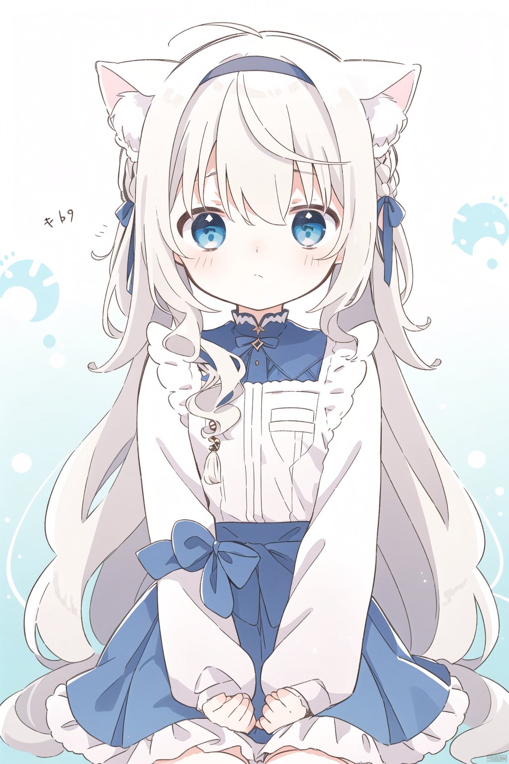  sa-fu \(sfmk39\),1girl,loli,solo,catgirl,white hair,blue eyes,cat tail