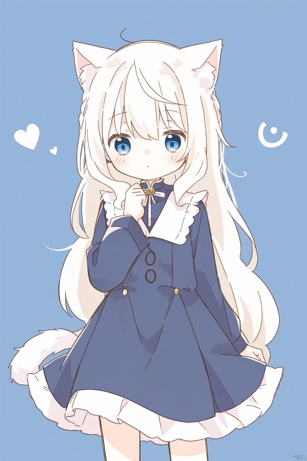  sa-fu \(sfmk39\),1girl,loli,solo,catgirl,white hair,blue eyes,cat tail