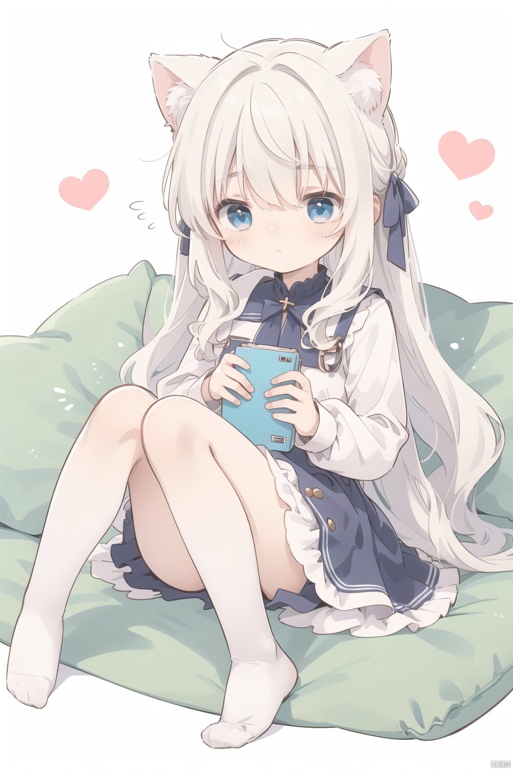  sa-fu \(sfmk39\),1girl,loli,solo,catgirl,white hair,blue eyes,cat tail