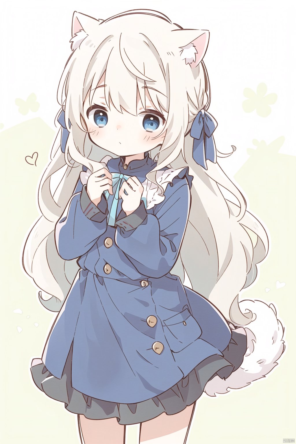  sa-fu \(sfmk39\),1girl,loli,solo,catgirl,white hair,blue eyes,cat tail