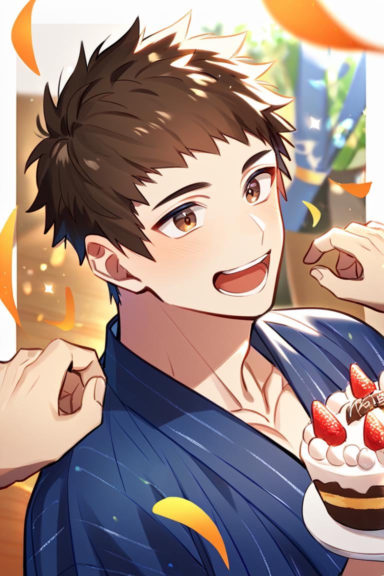 score_9, score_8_up, score_7_up, score_6_up, score_5_up, score_4_up, cute face, twink, party, birthday cake, solo focus, year 2023, shingo yabuki, brown eyes, japanese clothes, blue kimono,amazing quality, best aesthetic, absurdres<lora:EMS-342688-EMS:1.000000>