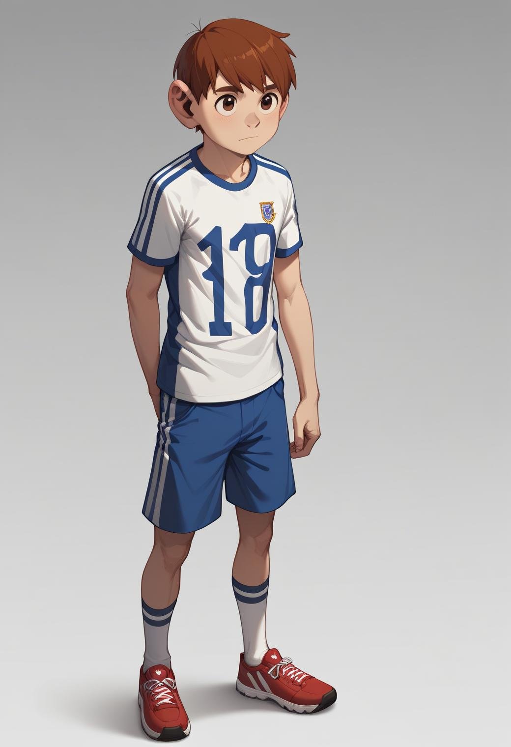 score_9, score_8_up, score_7_up, score_6_up, 1boy, ,chilchuck tims, brown hair, brown eyes, soccer uniform, long sock, sneackers, shorts, game cg, best quality, amazing quality, best aesthetic, absurdres, solo ,score_9_up, score_5_up<lora:EMS-347366-EMS:1.000000>