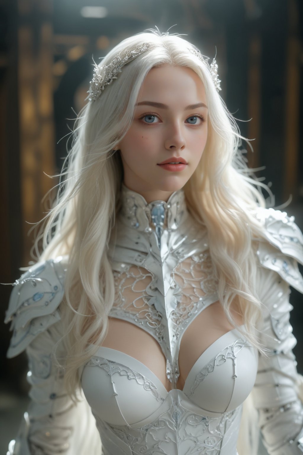 (ultra realistic,best quality),photorealistic,Extremely Realistic, in depth, cinematic light,hubgwomen,hubg_beauty_girl,

front_view, masterpiece, best quality, photorealistic, raw photo, (1girl, looking at viewer), long white hair, mechanical white armor, intricate armor, delicate blue filigree, intricate filigree, red metalic parts, detailed part, dynamic pose, detailed background, dynamic lighting, hubg_mecha_girl,

intricate background, realism,realistic,raw,analog,portrait,photorealistic,