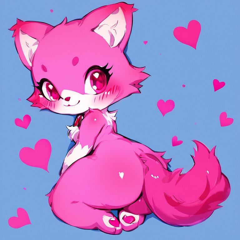 score_9, score_8_up, score_7_up, jewel pet,Garnet,1girl,solo,looking at viewer,blush,smile,closed mouth,tail,full body,ass,heart,looking back,pink eyes,from behind,no humans,blue background,furry,furry female,heart background,pink fur <lora:jewel_petPony:0.8>