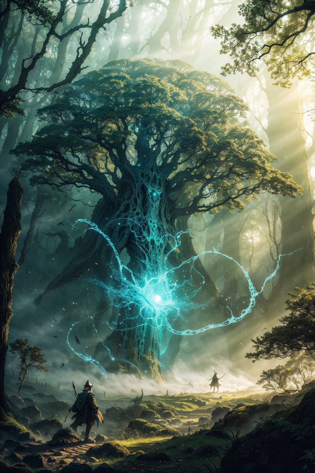 Elf, forest, atmosphere, fog, Fantasy style, magic, Magic, Fantasy