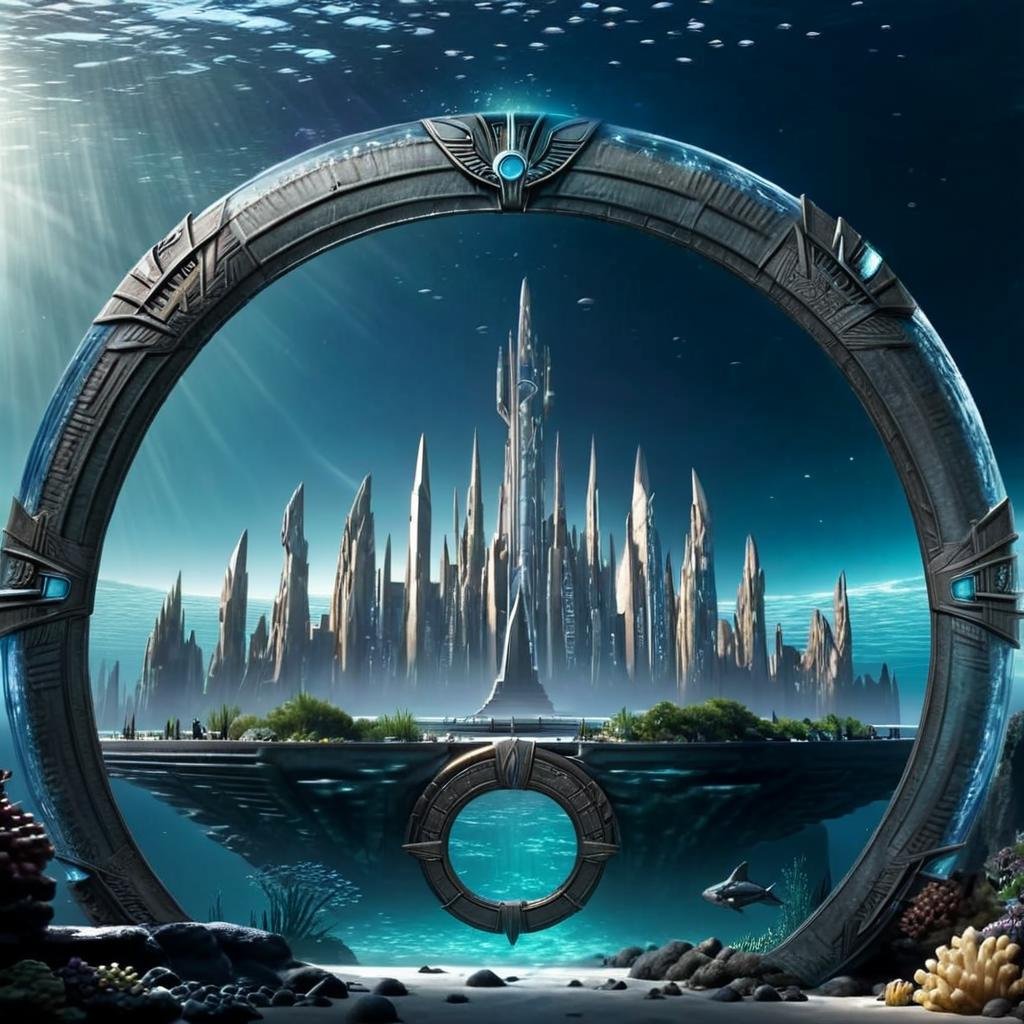 Masterpiece,absurd resolution,8k,high resolution,AtlantisWorld,AtlantisWorld,outdoors,sky,no humans,scenery,stargate,underwater, <lora:AtlantisWorld_XL:0.8>