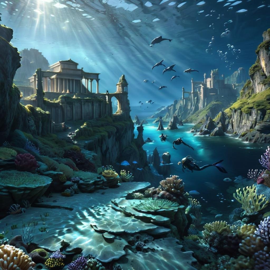Masterpiece,absurd resolution,8k,high resolution,AtlantisWorld,outdoors,water,underwater,,no humans,sunlight,scenery,landscapes, <lora:AtlantisWorld_XL:0.8>