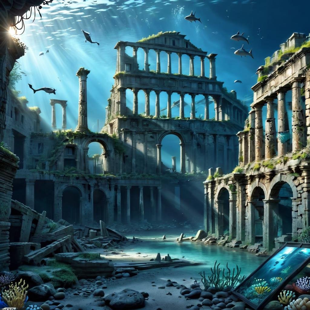 Masterpiece,absurd resolution,8k,high resolution,AtlantisWorld,outdoors,underwater,,no humans,sunlight,scenery,landscapes,ruins, <lora:AtlantisWorld_XL:0.8>