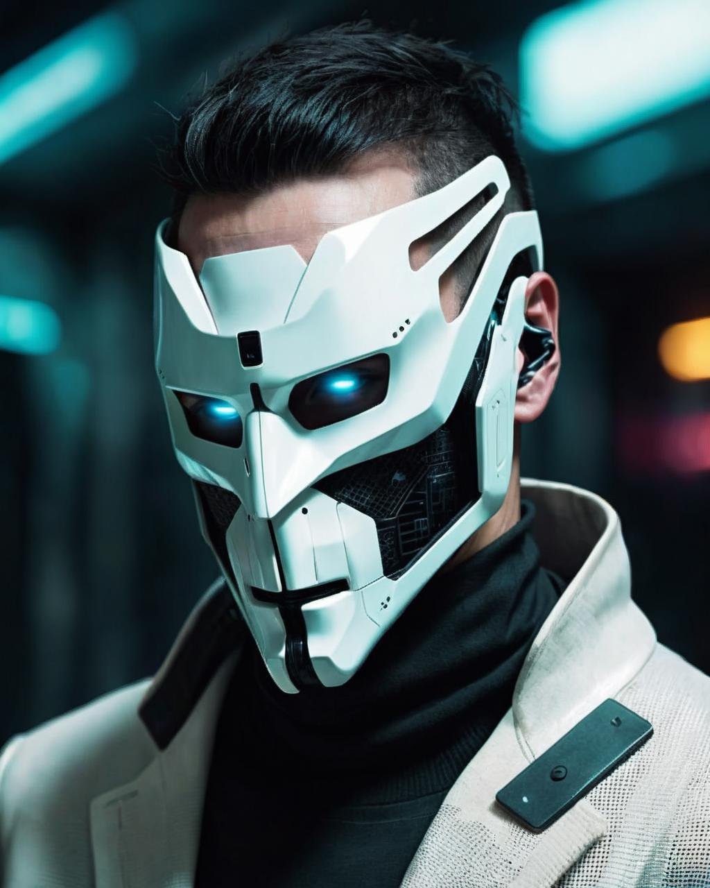 a man with a futuristic face and a futuristic mask , cyberpunk style