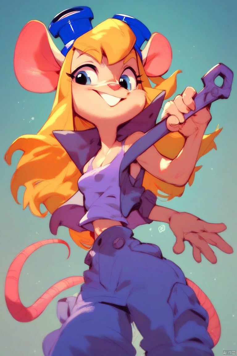 score_9, score_8_up, score_7_up, score_6_up, score_5_up, score_4_up, anthro mouse gadget hackwrench, blonde hair