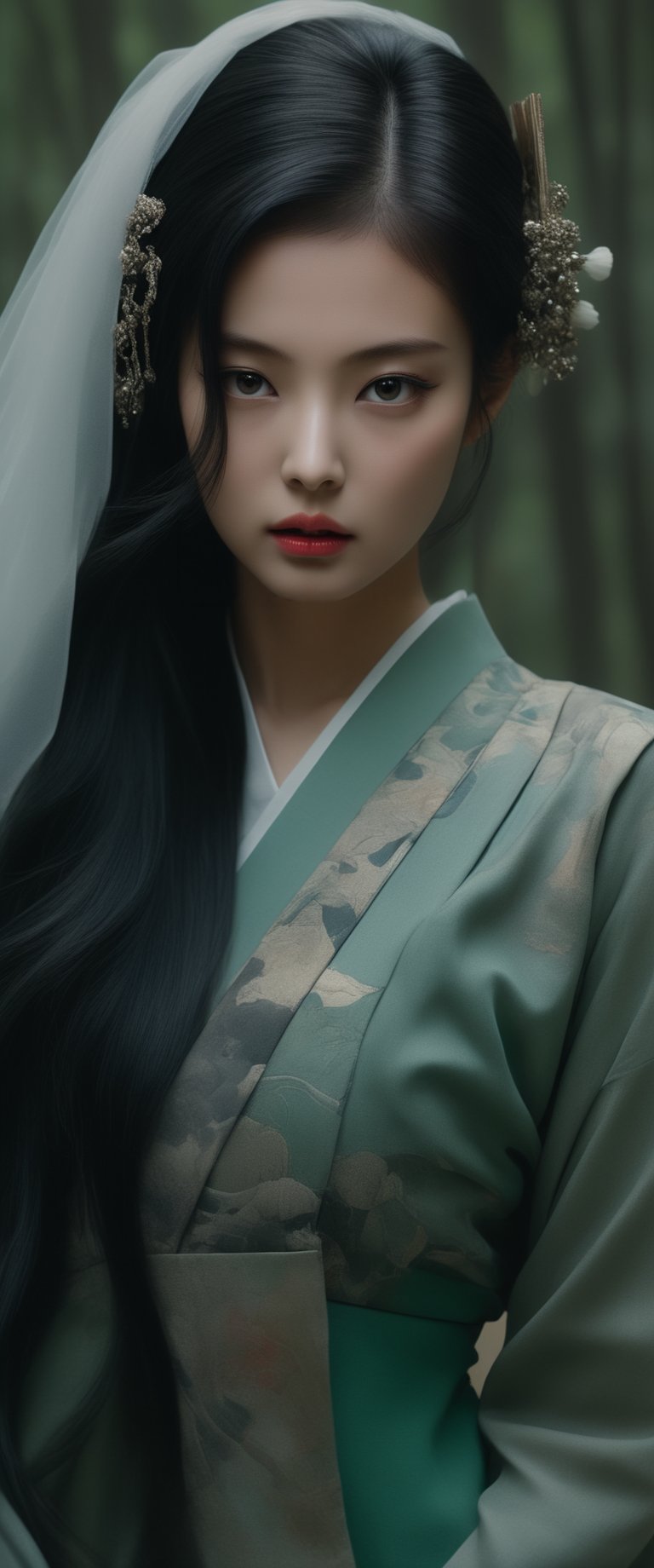 breathtaking  RAW photo of female ((Imagen arafed de una mujer con un vestido verde en un bosque., retrato geisha con flequillo, jingna zhang, heise-lian yan fang, Zhang Daqian, inspirado en Li Mei Shu, palacio , una chica en hanfu, retrato de pintura mate, retrato de Sadako del Anillo, retrato de un mago del bosque, inspirado en Zhou Wenjing

 )), dark and moody style, perfect face, outstretched perfect hands . masterpiece, professional, award-winning, intricate details, ultra high detailed, 64k, dramatic light, volumetric light, dynamic lighting, Epic, splash art .. ), by james jean $, roby dwi antono $, ross tran $. francis bacon $, michal mraz $, adrian ghenie $, petra cortright $, gerhard richter $, takato yamamoto $, ashley wood, tense atmospheric, , , , sooyaaa,IMGFIX,Comic Book-Style,Movie Aesthetic,action shot,photo r3al,bad quality image,oil painting, cinematic moviemaker style,Japan Vibes,H effect,koh_yunjung ,koh_yunjung,kwon-nara,sooyaaa,colorful,bones,skulls,armor,han-hyoju-xl
,DonMn1ghtm4reXL, ct-fujiii,ct-jeniiii,more detail XL