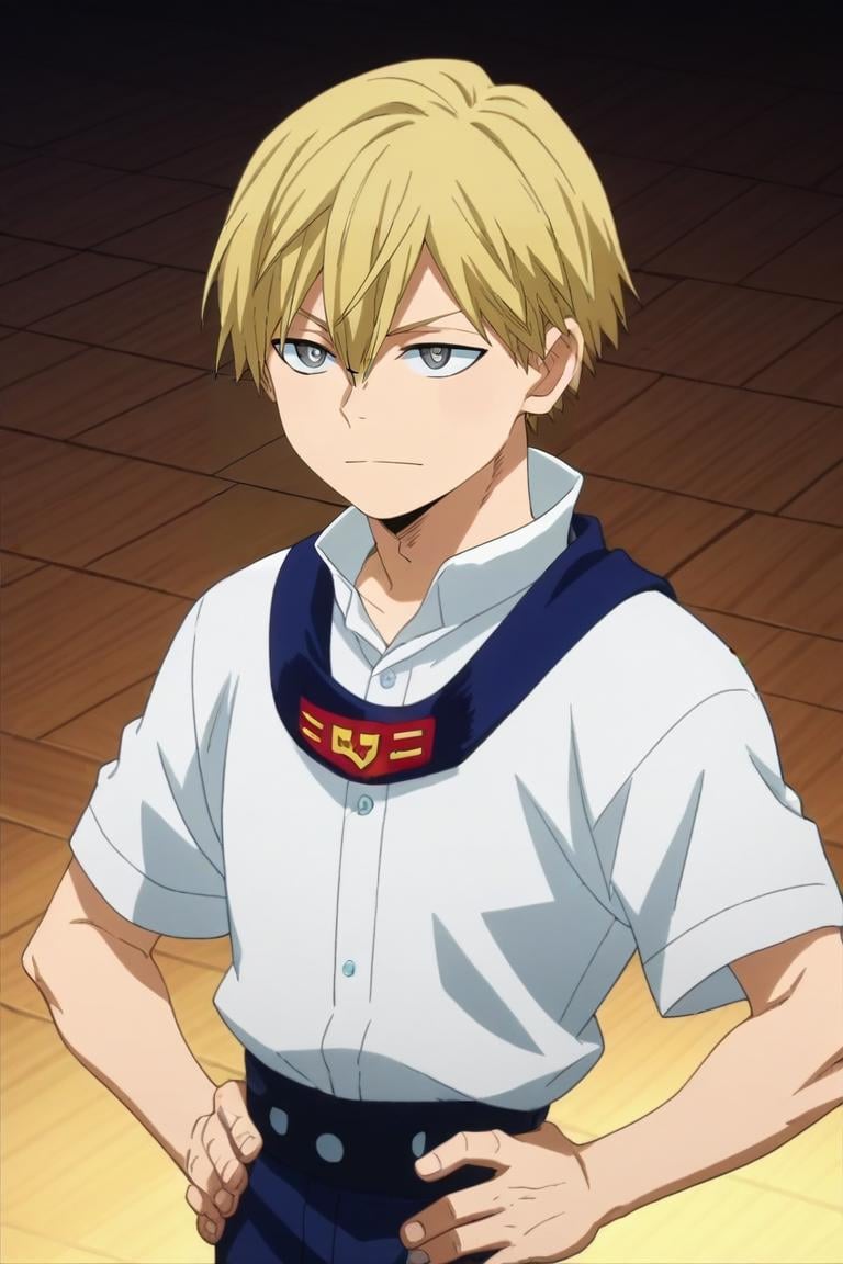 score_9, score_8_up, score_7_up, source_anime, anime screencap, anime coloring, , , , , 1boy, solo, male focus, <lora:neito_monoma_pony:0.98>, neito_monoma, blonde hair, grey eyes, short hair, hair between eyes, , islamic golden age, Hands on hips, showing readiness or impatience, <lora:sdxl_lightning_8step_lora:1>