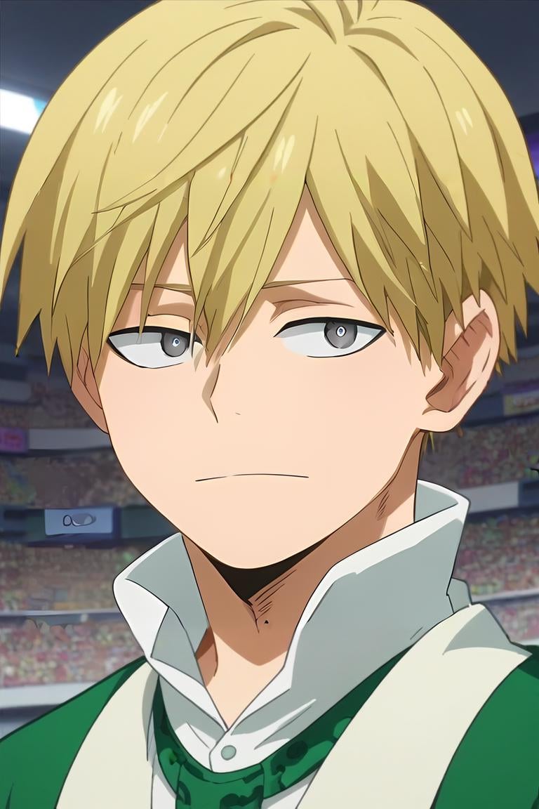 score_9, score_8_up, score_7_up, source_anime, anime screencap, , , looking at viewer, upper body, , 1boy, solo, male focus, <lora:neito_monoma_pony:1>, neito_monoma, blonde hair, grey eyes, short hair, hair between eyes, leprechaun costume, sci-fi, , <lora:sdxl_lightning_8step_lora:1>