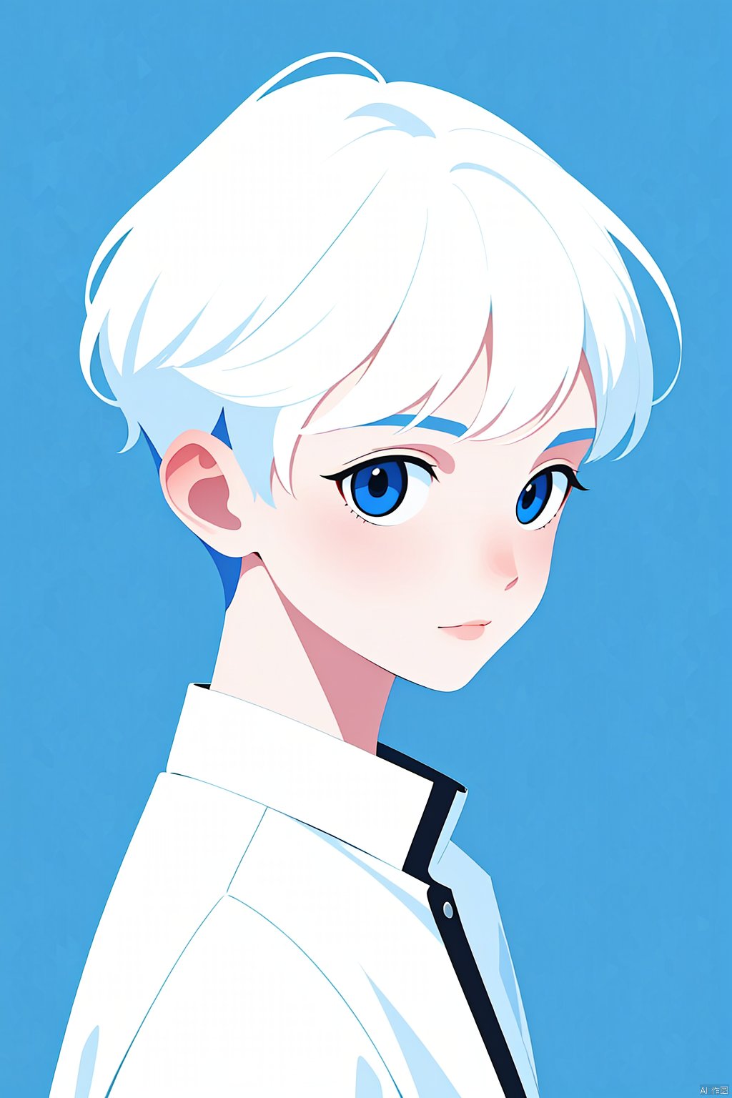 a boy,white hair,blue background,