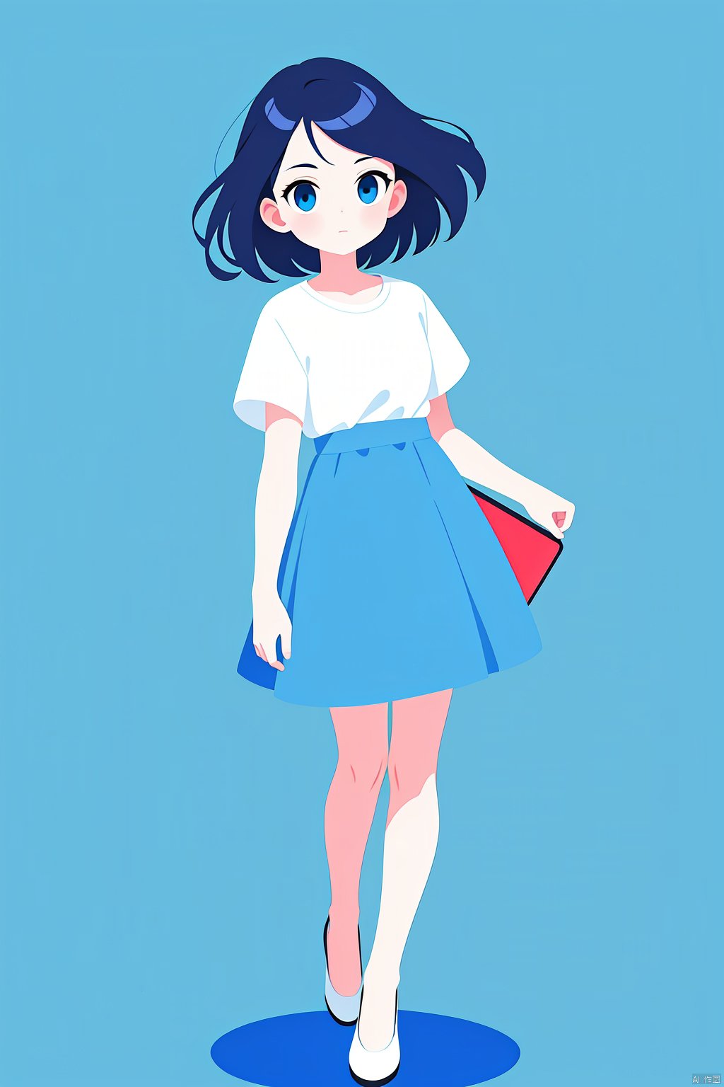 A girl with a blue background.