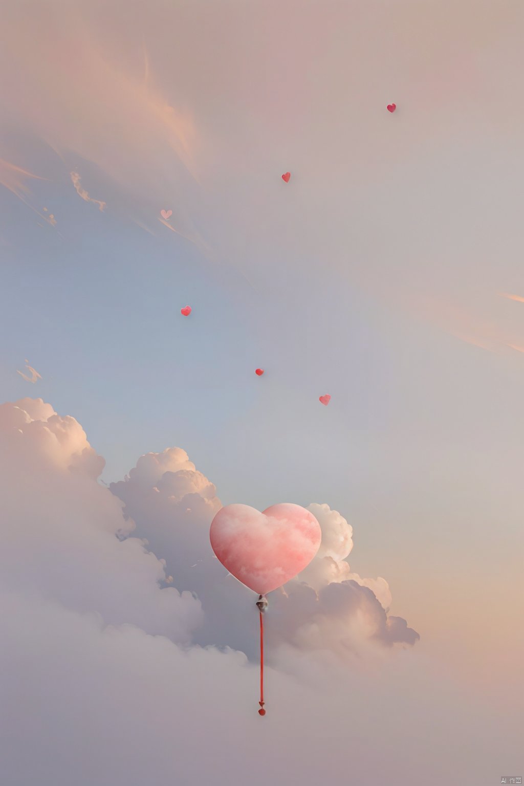  sky,Heart shape pink cloud,BREAK,stars ,Master, photography, artwork, minimalist style, Morandi color system