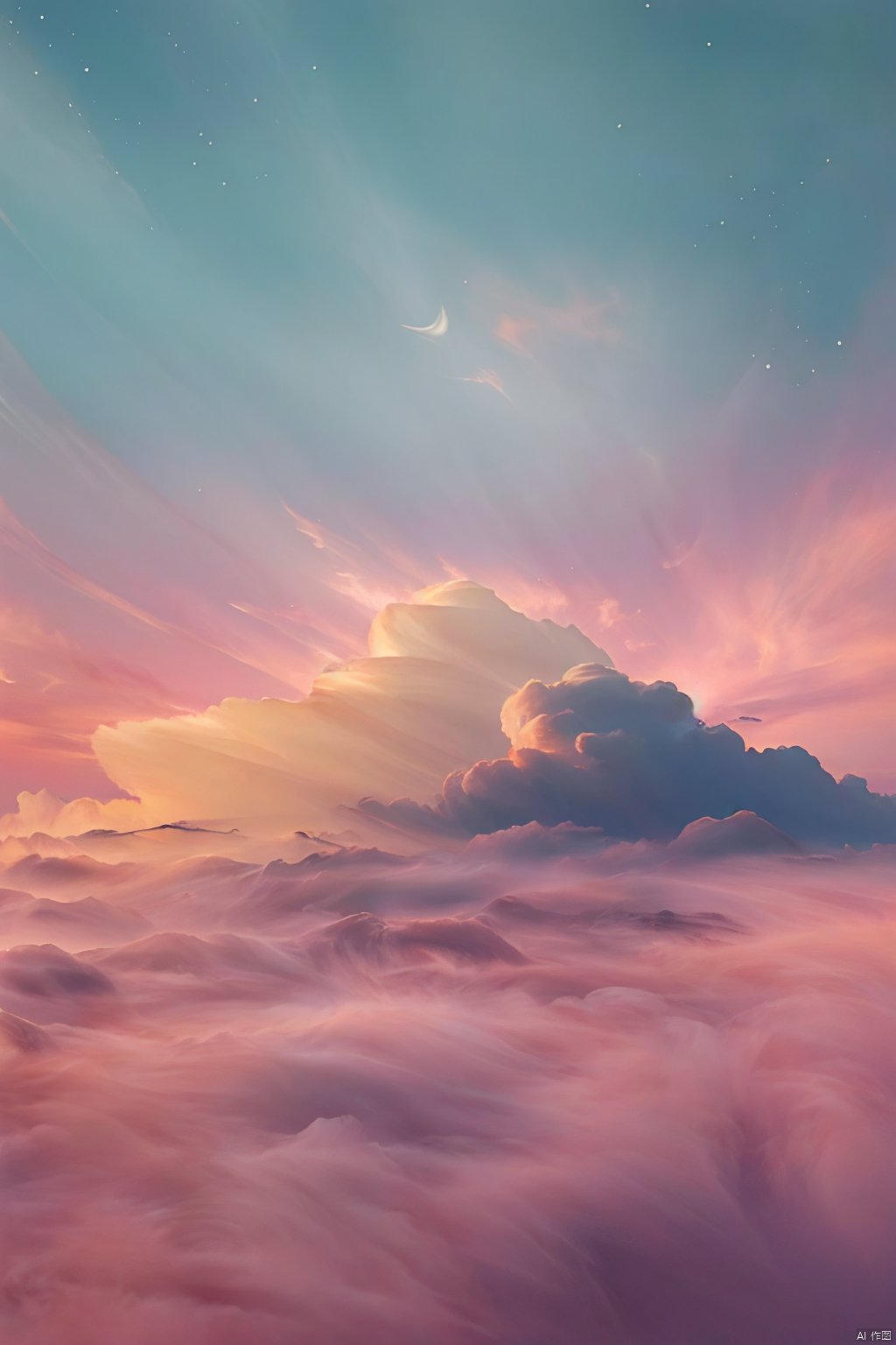  sky,pink cloud,BREAK,stars ,Master, photography, artwork, minimalist style, Morandi color system