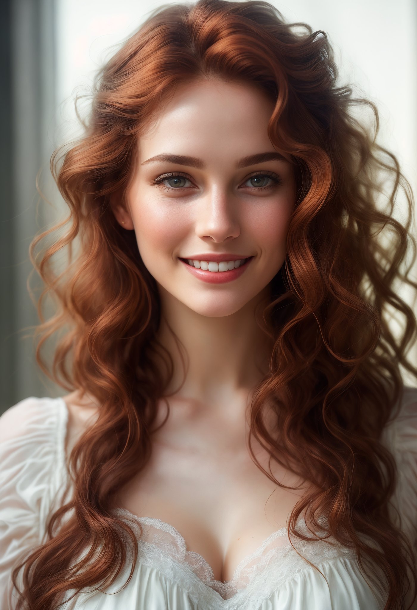 stunningly beautiful   (((extremely innocent face ))), wild hair, ((best quality)), ((masterpiece)), (detailed),   highly detailed HDR photo, 8k quality, best quality, high resolution ultra photorealistic, high definition, highly detailed photo, photon mapping, dynamic angle, professional lighting, highly detailed face and body,expressive eyes, perfectly detailed face, smile, gorgeous face,  real skin details, soft skin,   looking at viewer,                 


raw, photorealistic, real, perfect skin, real skin, realistic photo of a mid body shot,  ,  extremely innocent face, very  beautiful,


cheerful, laughing, clever naughty smile, , she is wearing a  pretty  dress,

she smile like gentle love goddess, very long tresses, red head  , brown hair, expressive face,


 ,1