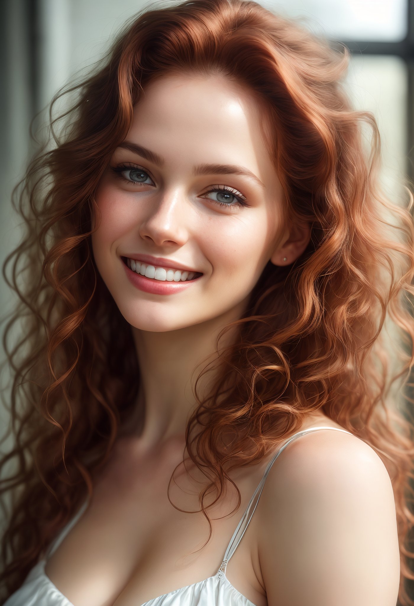 stunningly beautiful   (((extremely innocent face ))), wild hair, ((best quality)), ((masterpiece)), (detailed),   highly detailed HDR photo, 8k quality, best quality, high resolution ultra photorealistic, high definition, highly detailed photo, photon mapping, dynamic angle, professional lighting, highly detailed face and body,expressive eyes, perfectly detailed face, smile, gorgeous face,  real skin details, soft skin,   looking at viewer,                 


raw, photorealistic, real, perfect skin, real skin, realistic photo of a mid body shot,  ,  extremely innocent face, very  beautiful,


cheerful, laughing, clever naughty smile, , she is wearing a  pretty  dress,

she smile like gentle love goddess, very long tresses, red head  , brown hair, expressive face,


 ,1