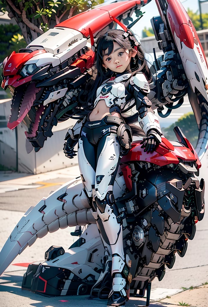 (((Dang))),(((10yo))),(ultimate shadow warrior armor),(Kawasaki Motorcycle) ,(hyper ultra mega armor full power),Mecha Dragon,
,(Dragon),(long hair),1girl, solo, brown hair, black hair, navel, jewelry,  earrings, black eyes,, lips, loli,petite, realistic,infantilism,slim, model,(mecha girl),dragon ear,AIDA_LoRA_MihoK