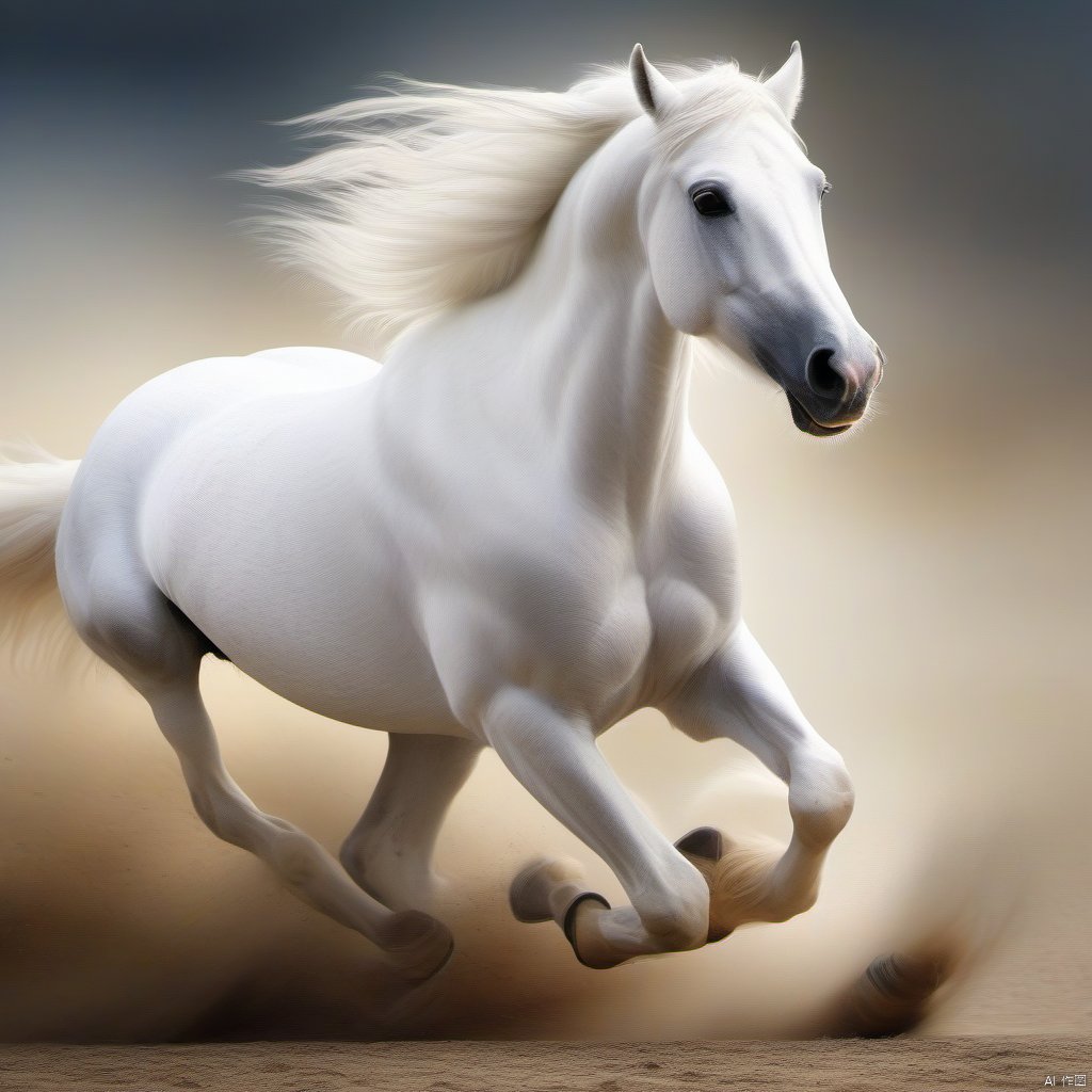 A galloping white horse