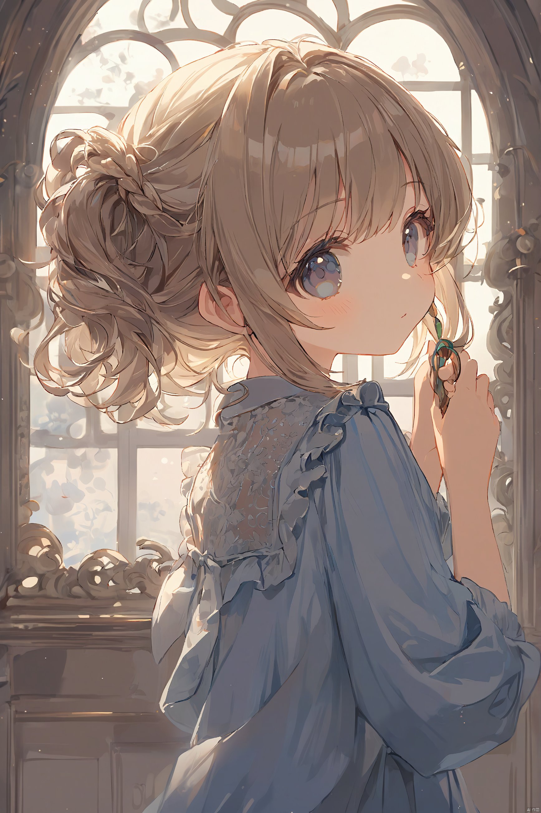 1girl,loli,cute,adjusting hair,masterpiece,best quality,very aesthetic,extremely detailed