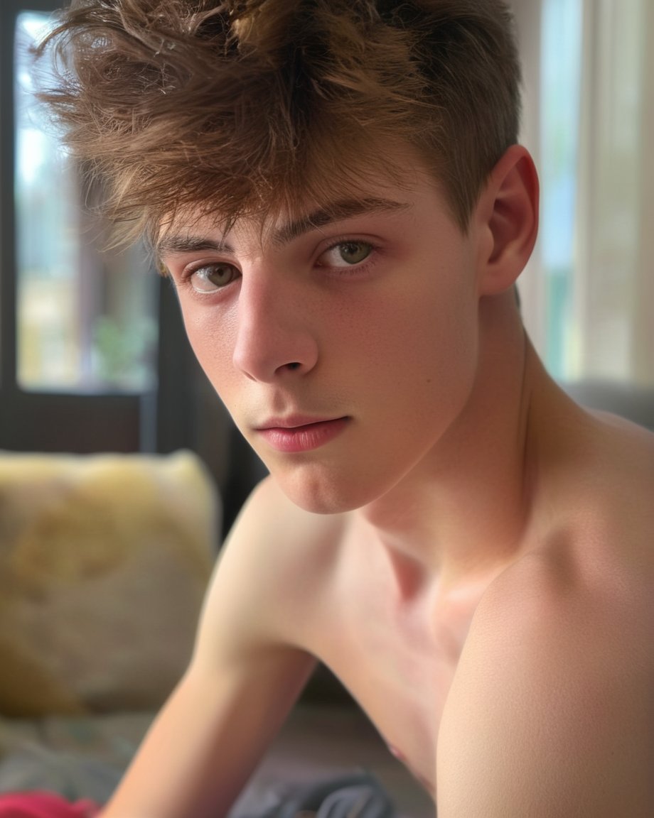 anepicboy, a cute teen, shirtless, sitting at home, sharp focus, finely detailed face, male_only, sharp skin, masterpiece, photorealistic, ultra-detailed, fine skin detail, best, super fine, best quality, ultra highres, 8k, RAW photo,