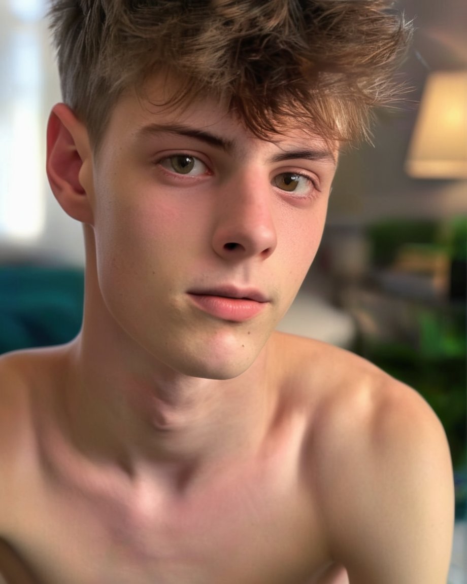 anepicboy, a cute teen, shirtless, sitting at home, sharp focus, finely detailed face, male_only, sharp skin, masterpiece, photorealistic, ultra-detailed, fine skin detail, best, super fine, best quality, ultra highres, 8k, RAW photo,