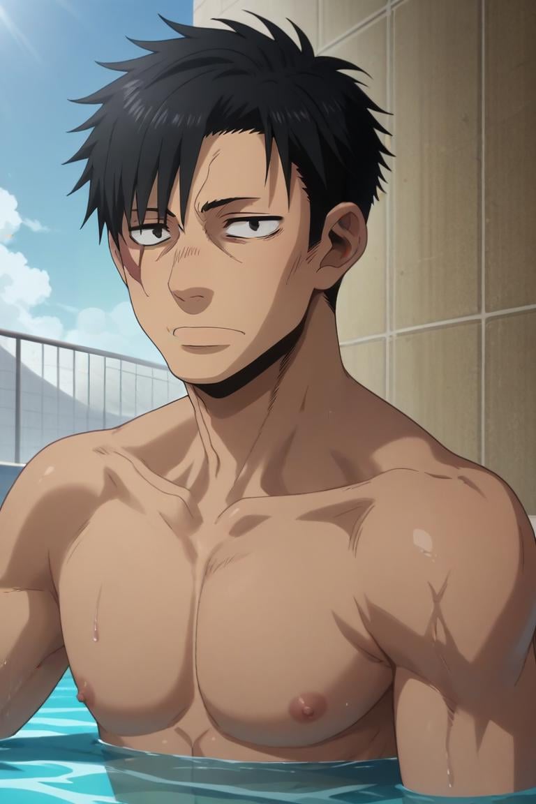 score_9, score_8_up, score_7_up, source_anime, anime screencap, anime coloring, official style, looking at viewer, , , 1boy, solo, male focus, <lora:nicolas_brown_pony:1>, nicolas_brown, black hair, black eyes, short hair, , scar, ,, swimming pool, , <lora:sdxl_lightning_8step_lora:1>