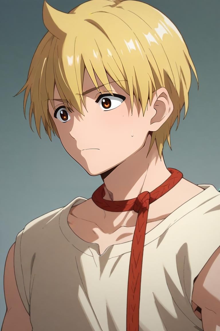 score_9, score_8_up, score_7_up, source_anime, , , upper body, , 1boy, solo, male focus, <lora:alibaba_saluja_pony:0.9>, alibaba_saluja, blonde hair, brown eyes, short hair, , grimdark, , <lora:sdxl_lightning_8step_lora:1>