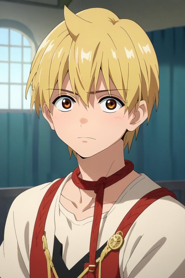 score_9, score_8_up, score_7_up, source_anime, anime screencap, , official style, looking at viewer, upper body, depth of field, 1boy, solo, male focus, <lora:alibaba_saluja_pony:0.8>, alibaba_saluja, blonde hair, brown eyes, short hair, conductor costume, sci-fi, , <lora:sdxl_lightning_8step_lora:1>