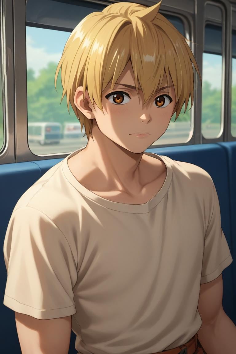 score_9, score_8_up, score_7_up, source_anime, semi-realistic, , upper body, , 1boy, solo, male focus, <lora:alibaba_saluja_pony:0.88>, alibaba_saluja, blonde hair, brown eyes, short hair, , bus interior, , <lora:sdxl_lightning_8step_lora:1>