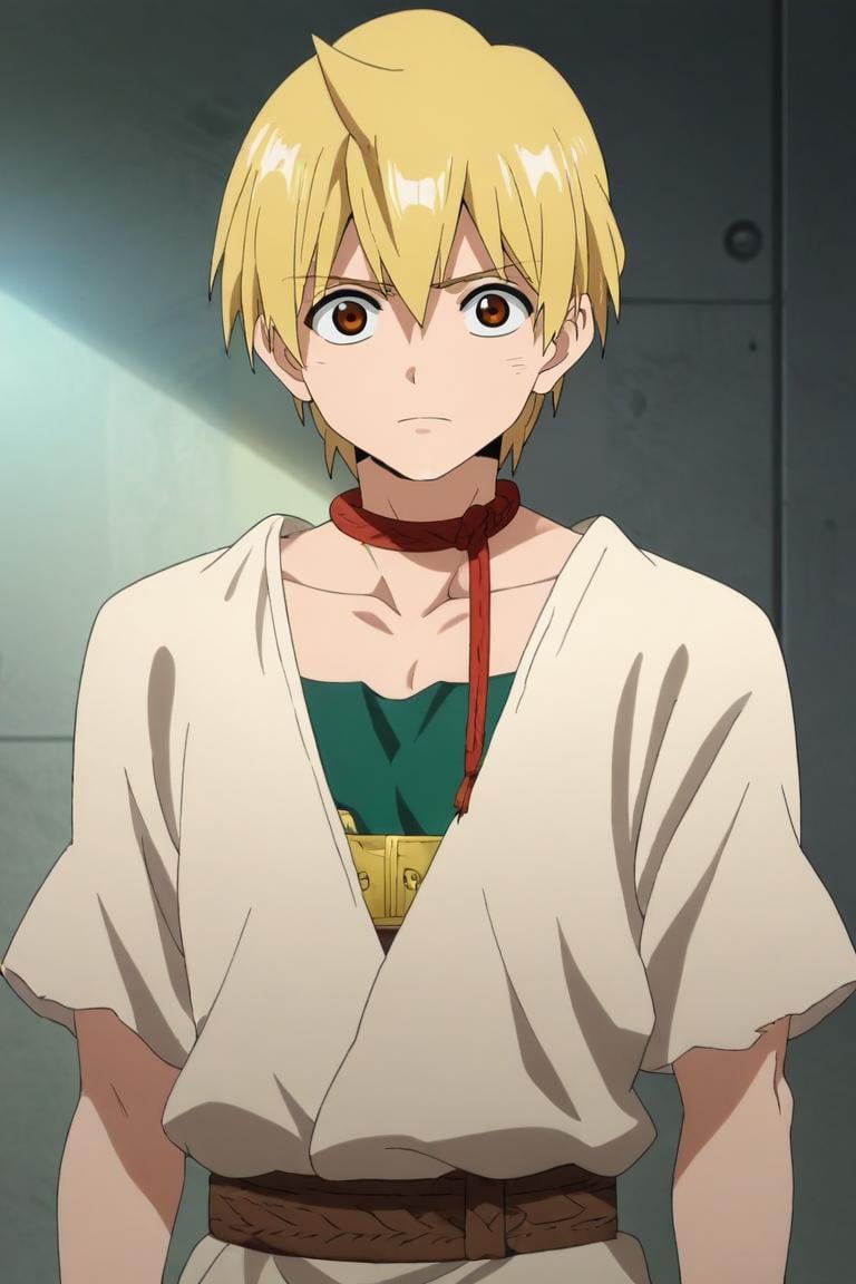 score_9, score_8_up, score_7_up, source_anime, anime screencap, anime coloring, , looking at viewer, , , 1boy, solo, male focus, <lora:alibaba_saluja_pony:1>, alibaba_saluja, blonde hair, brown eyes, short hair, parka,, science fiction space western, , <lora:sdxl_lightning_8step_lora:1>