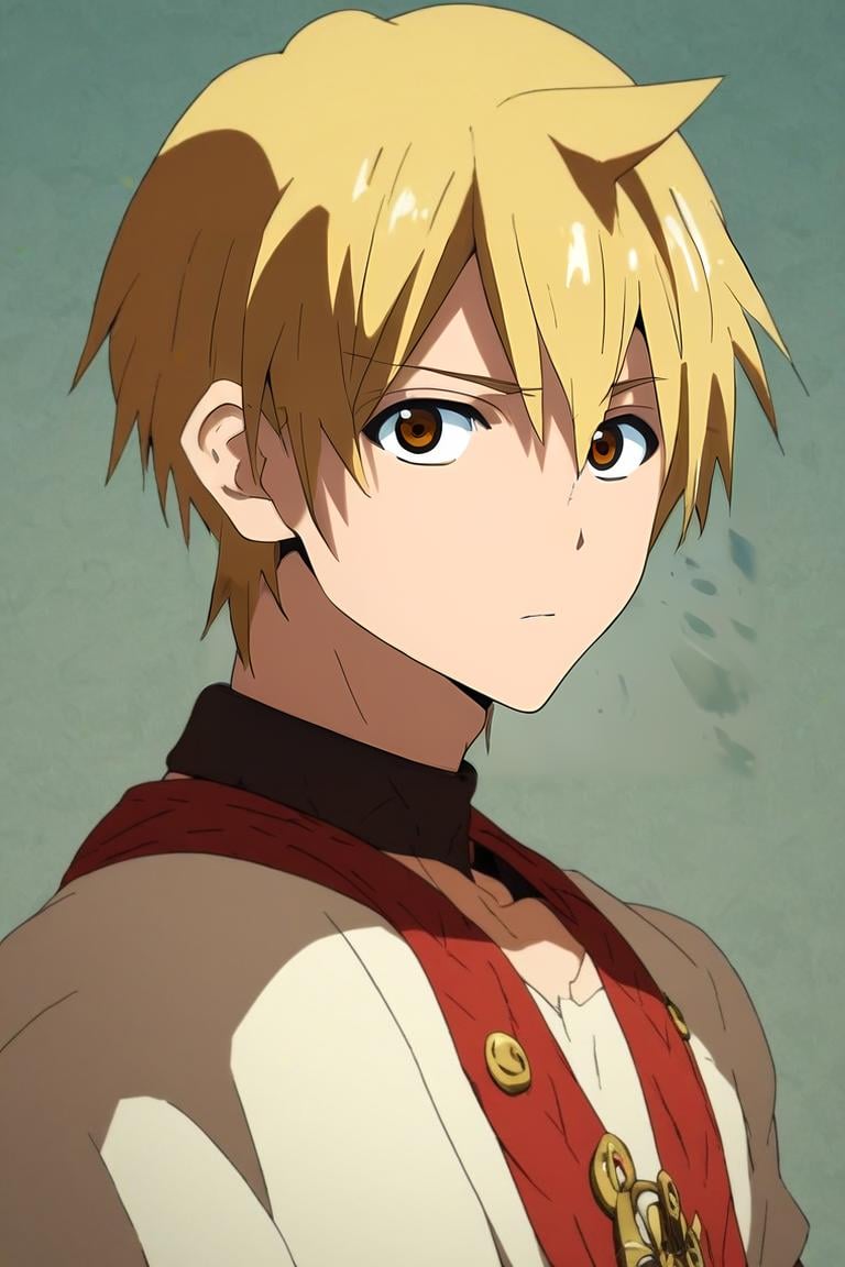 score_9, score_8_up, score_7_up, source_anime, semi-realistic, looking at viewer, upper body, , 1boy, solo, male focus, <lora:alibaba_saluja_pony:0.84>, alibaba_saluja, blonde hair, brown eyes, short hair, , steampunk, , <lora:sdxl_lightning_8step_lora:1>