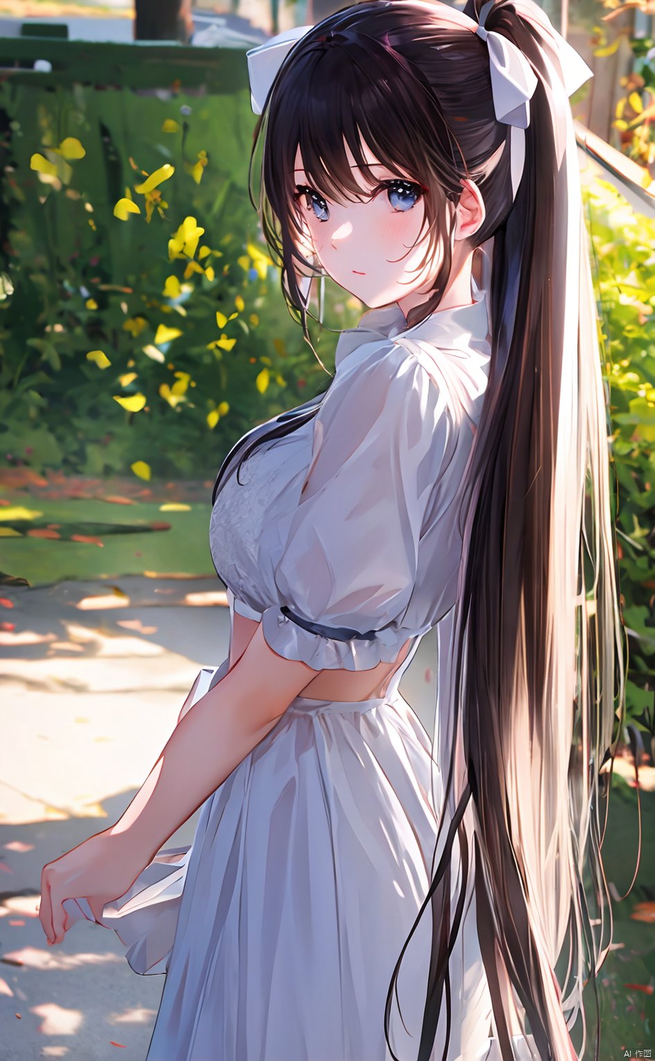 masterpiece,8k,best quality,1girl,solo,((depth of field)),bowknot,long hair,light,white ribbon,