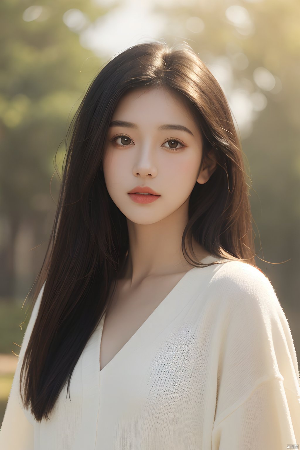  Best quality, masterpiece, ultra high res, (photorealistic:1.2), a girl,Depth of field, golden hour, (rim lighting:1.1), soft shadows, vibrant colors, hazy glow, painterly effect, dreamy atmosphere,A clear face,Black hair, long hair, straight hair, white clothes,Medium-sized *******,