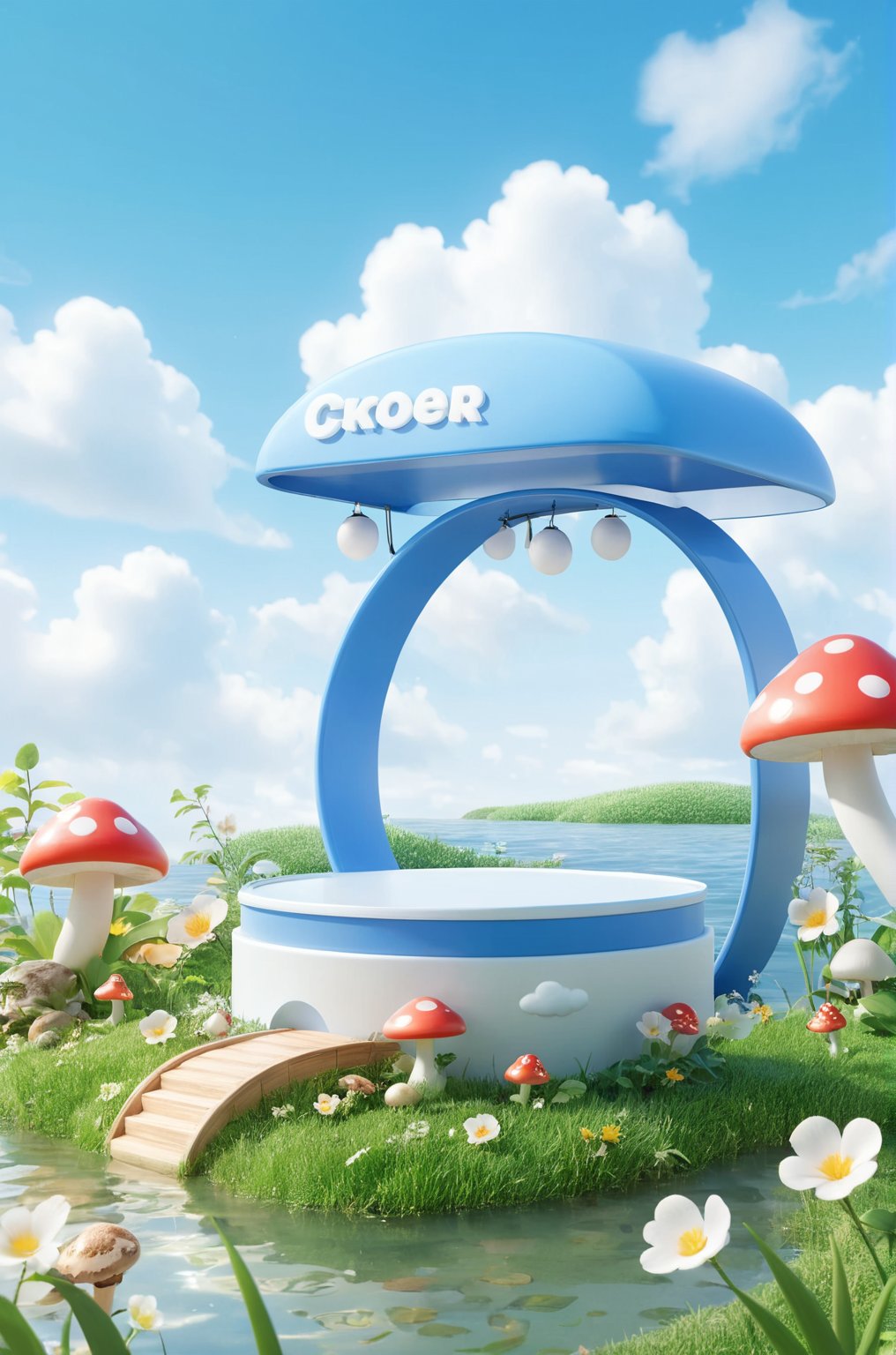 3D\(hubgstyle)\,no humans, outdoors,water,sky,day,cloud,flower, E-commerce booth, grass,scenery,mushroom, green theme,

professional 3d model, anime artwork pixar, 3d style, good shine, OC rendering, highly detailed, volumetric, dramatic lighting, 