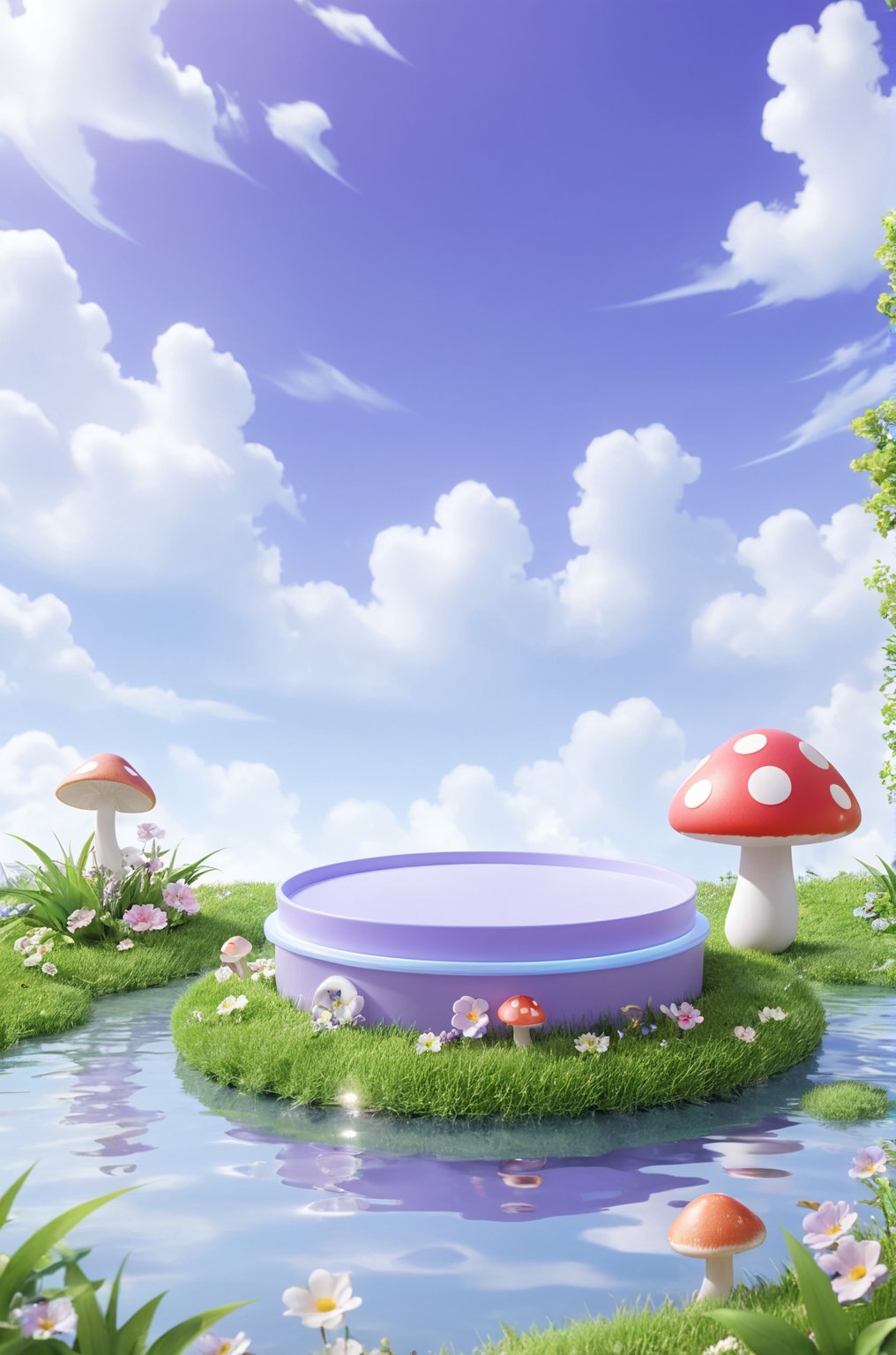 3D\(hubgstyle)\,no humans, outdoors,water,sky,day,cloud,flower, E-commerce booth, grass,scenery,mushroom, purple theme,

professional 3d model, anime artwork pixar, 3d style, good shine, OC rendering, highly detailed, volumetric, dramatic lighting, 