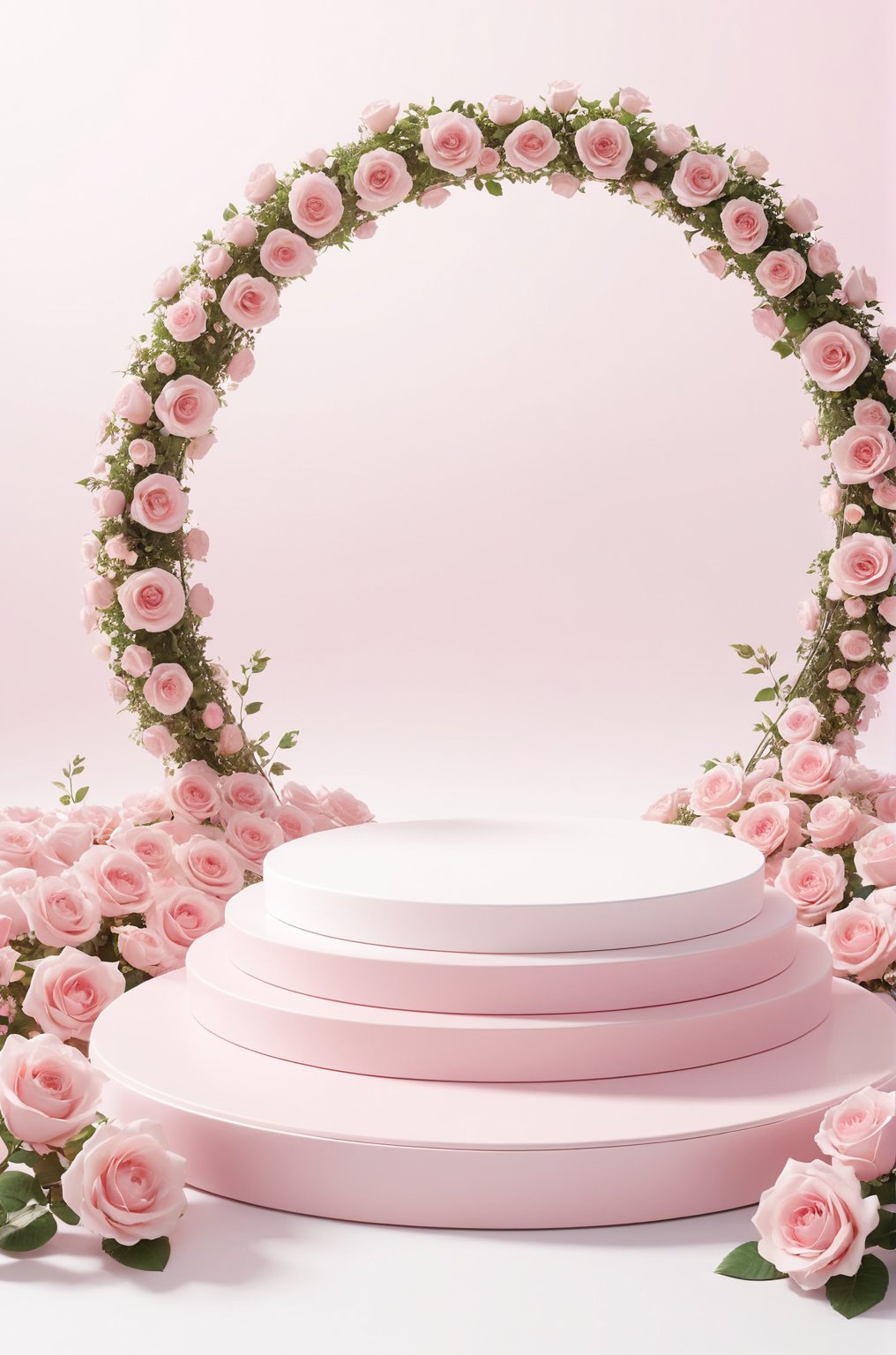 3D\(hubgstyle)\,
a round podium on the ground in the middle, white background, lots of pink roses, 

professional 3d model, anime artwork pixar, 3d style, good shine, OC rendering, highly detailed, volumetric, dramatic lighting, 