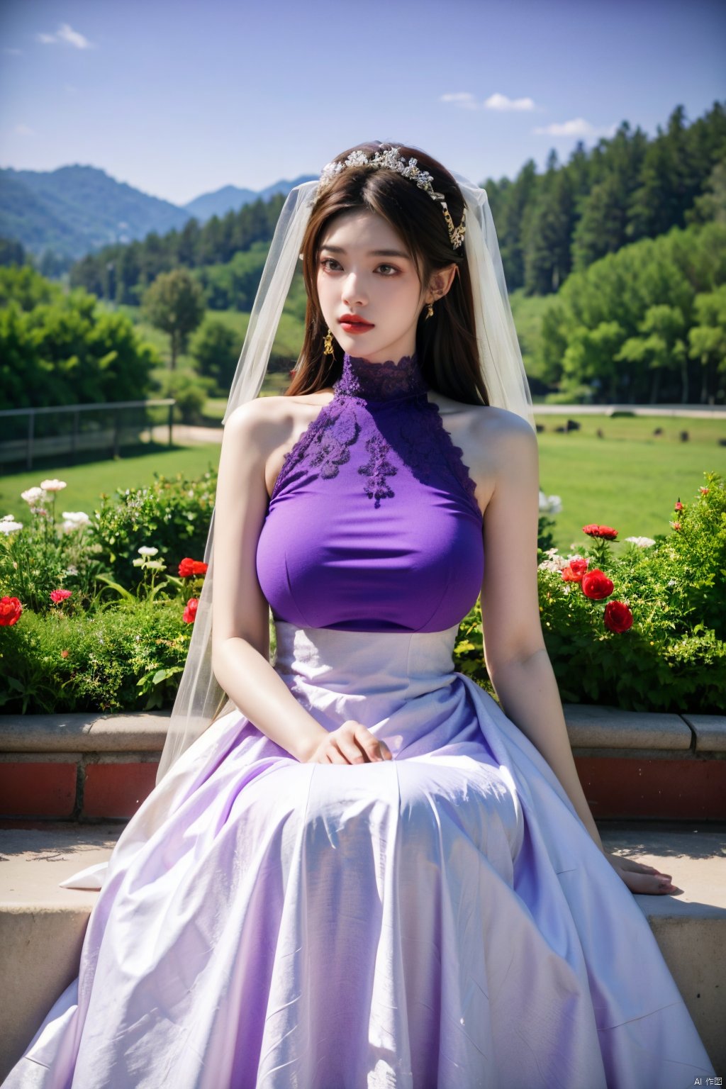 1girl,purple wedding dress, (masterpiece, top quality, best quality, official art, beautiful and aesthetic:1.2)